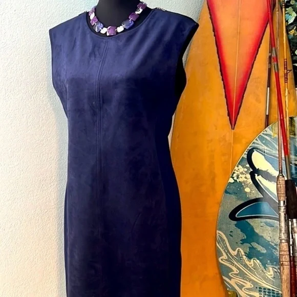 SUEDE,BCBGMAXAZRIA, Gorgeous Blue Suede, Stretch Side Panels, Zipper Shoulders,M - Picture 7 of 13